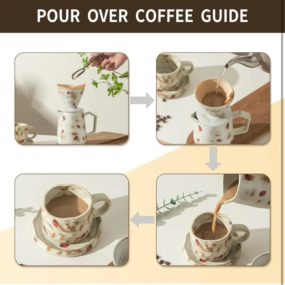 Strawberry Patterned Ceramic Coffee Set